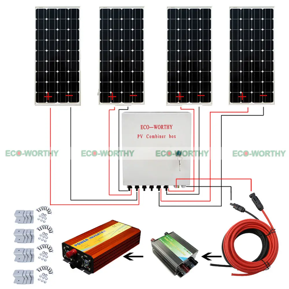 

Off Grid System 400W Power Charge 100W Mono Solar Panel W/ Combiner Box