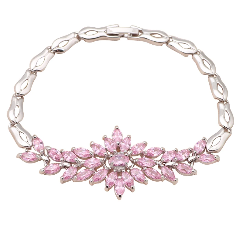 

Captivating charm Bracelets Pink crystal Cubic Zirconia High Quality Silver filled bracelets fashion jewelry TB576A