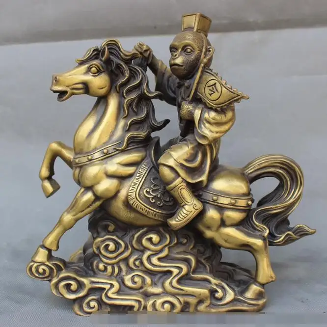 

S03295 12" Chinese Bronze Year Zodiac Monkey King Ride Running Horse Statue Animals B0403
