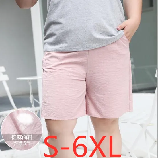 

2019 summer plus size shorts for women casual linen loose elastic waist large size wowan short pants pink 3XL 4XL 5XL 6XL 7XL