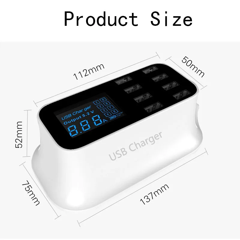 Evewher LCD 8 USB портов мульти зарядное устройство EU US UK адаптер 150 см зарядный кабель ЖК