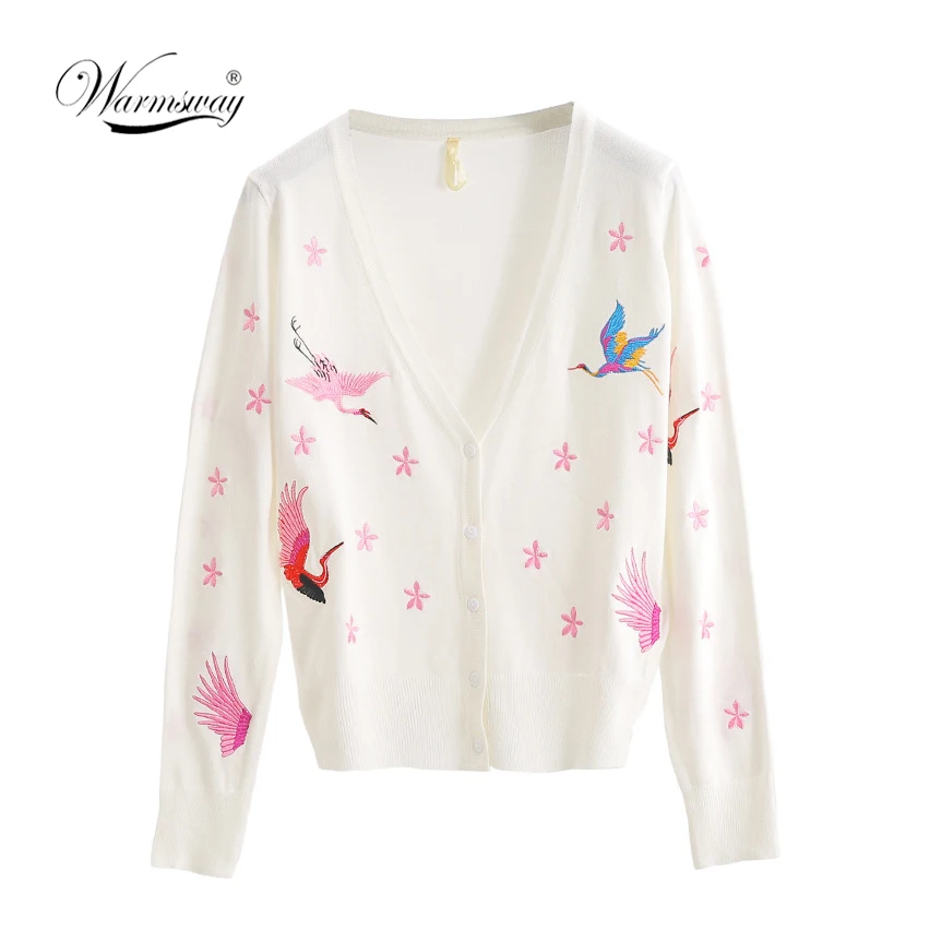 Autumn Spring Women Sweater Embroidery Pattern All-match Jacket Coats Long Sleeve Short Knitting Cardigans B-179