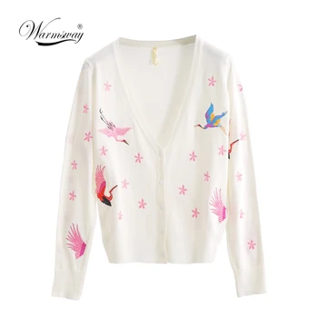 

Autumn Spring Women Sweater Embroidery Pattern All-match Jacket Coats Long Sleeve Short Knitting Cardigans C-471