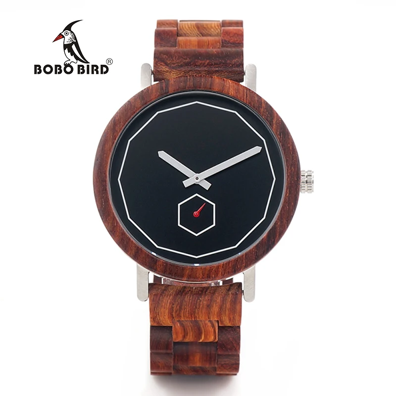BOBO BIRD Luxury Red Wood Band Wrist Watch Men Japan Movement 2035 Quartz Wooden Watches Gifts relogio masculino C-M29