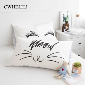 

1pc Nordic Cartoon Fox/ Cat Pillow cases Home Cotton Kids Room Decorative Pillow Cover Cute Eyelash Bedroom Pillowcases