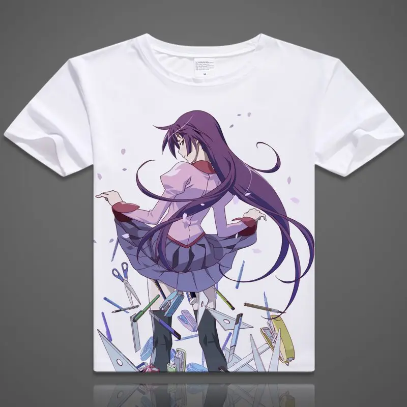 Bakemonogatari Monogatari серия футболки Аниме senjougaхара Hitagi печатные с коротким рукавом
