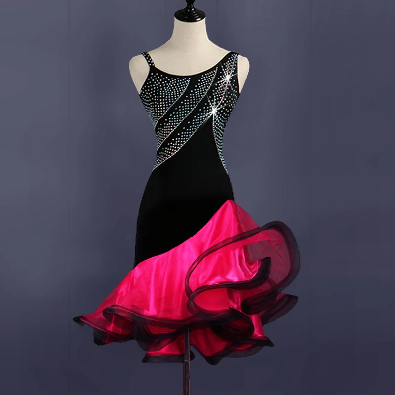

Latin Dance Dress For Women Rhinestone Lace Dance Skirt Salsa Dress Professional Stage Clothes Competitive Latin Dress VDB123