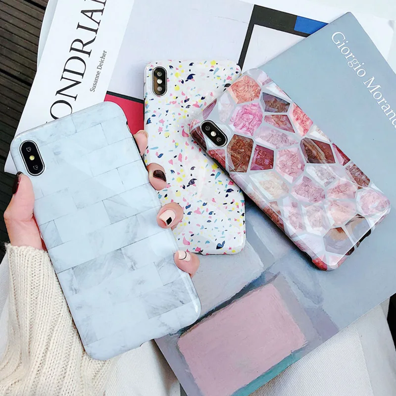 

Silicone Marble Case for iPhone XS Max XR X 10 Fashion Geometric TPU Full Cover Matte Phone Case for iPhone 7 7Plus 6s 6 8 Plus
