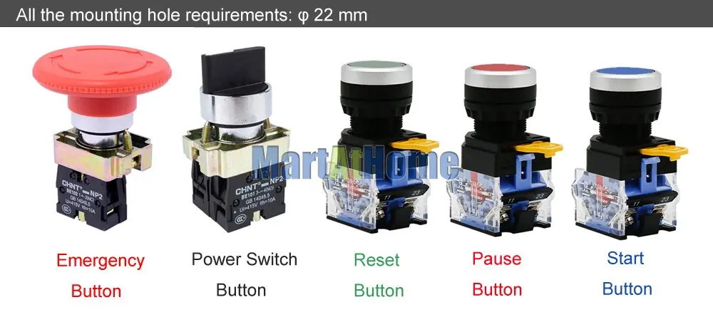Buttons Set Emergency/Power Switch/Pause/Reset/Start Button for DIY CNC Machine Control Box