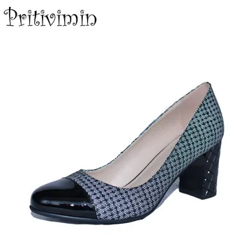 

2018 ladies round toe handmade shoes women genuine leather high heels girls fashion spring autumn office pumps Pritivimin FN20
