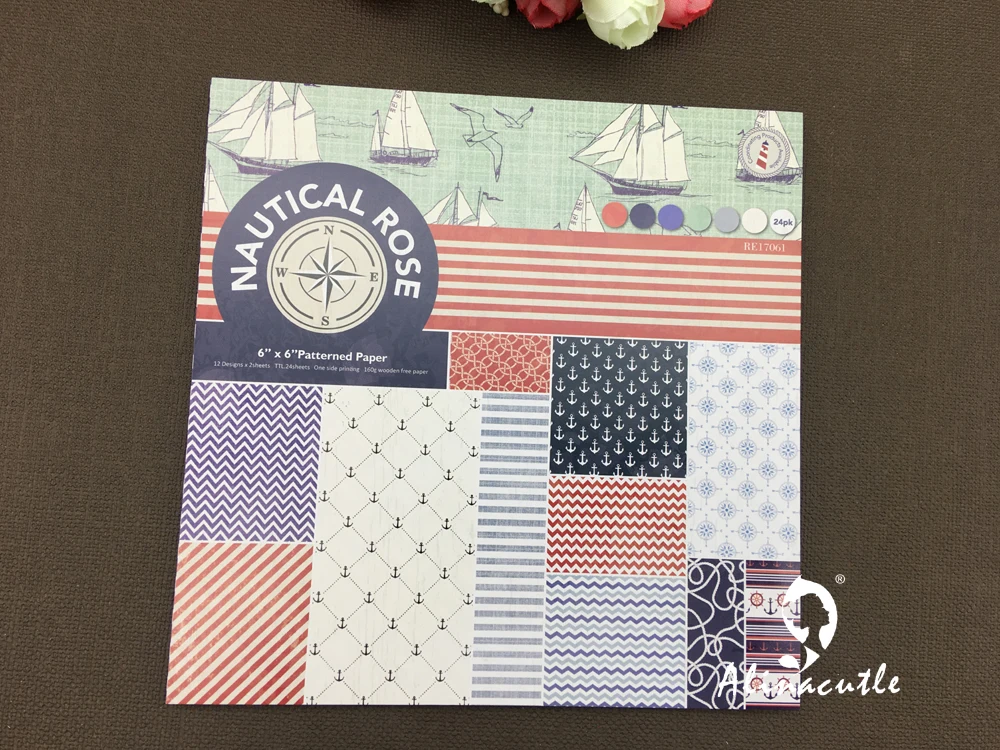 

AlinaCraft 24 sheet 6"X6" nautical rose Scrapbooking design patterned paper pack andmade craft paper craft Background pad