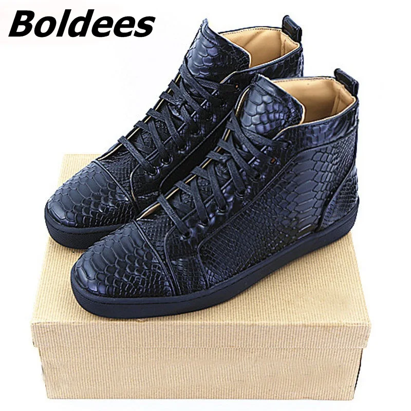 Boldees Men Tennis Sportswear Luxury Brand Spring Autumn Flat Shoes Mens Black Snake Print High ...