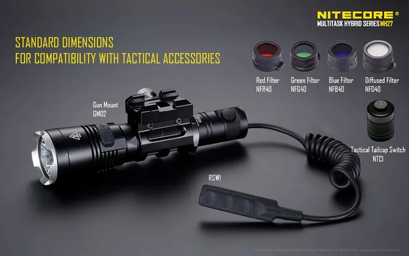 Lanterna com Leds Red Dot Award Vencedor Nitecore Mh27 1000 Lumen Cree Xp l oi v3 Usb Recarregável Led Rgb 17 O vencedor do prêmio de ponto vermelho