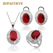 WPAITKYS красные камни Белый CZ Ювелирные наборы серебряный цвет серьги/кулон/ожерелье/кольца для женщин подарочная коробка