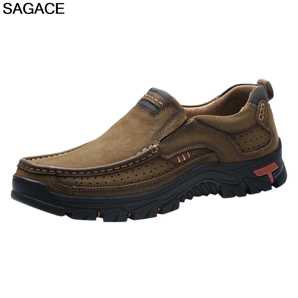 

SAGACE Casual Shoes Men's Outdoor Hiking Solid Leather Non-Slip Shoes Round Toe Breathable Wear-Resistant Shoes sapato 24.APR.19