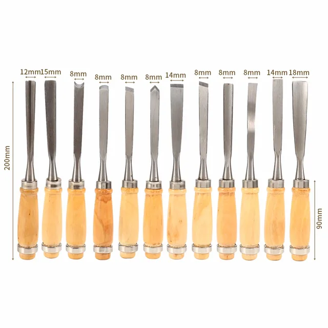 12Pcs/set Carving Chisel Wood Carving Hand Chisel Set Woodworking Professional Lathe Gouges Tools DIY Artcrafts