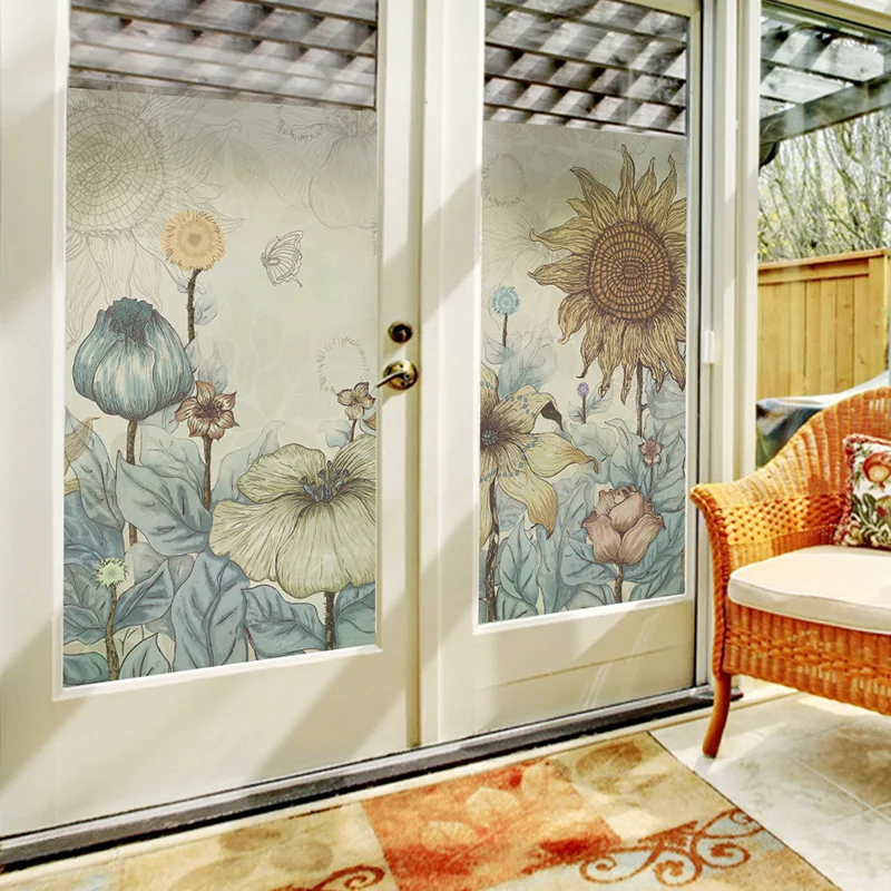 Static window film retro sunflower personalized decorative glass