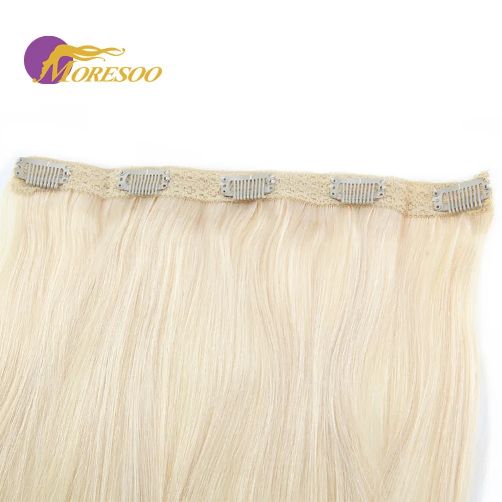 Moresoo Clip In One Piece Human Hair Extensions Real Remy Brazilian Hair Extensions Double Weft 3/4 Full Head Set 50-70Gram