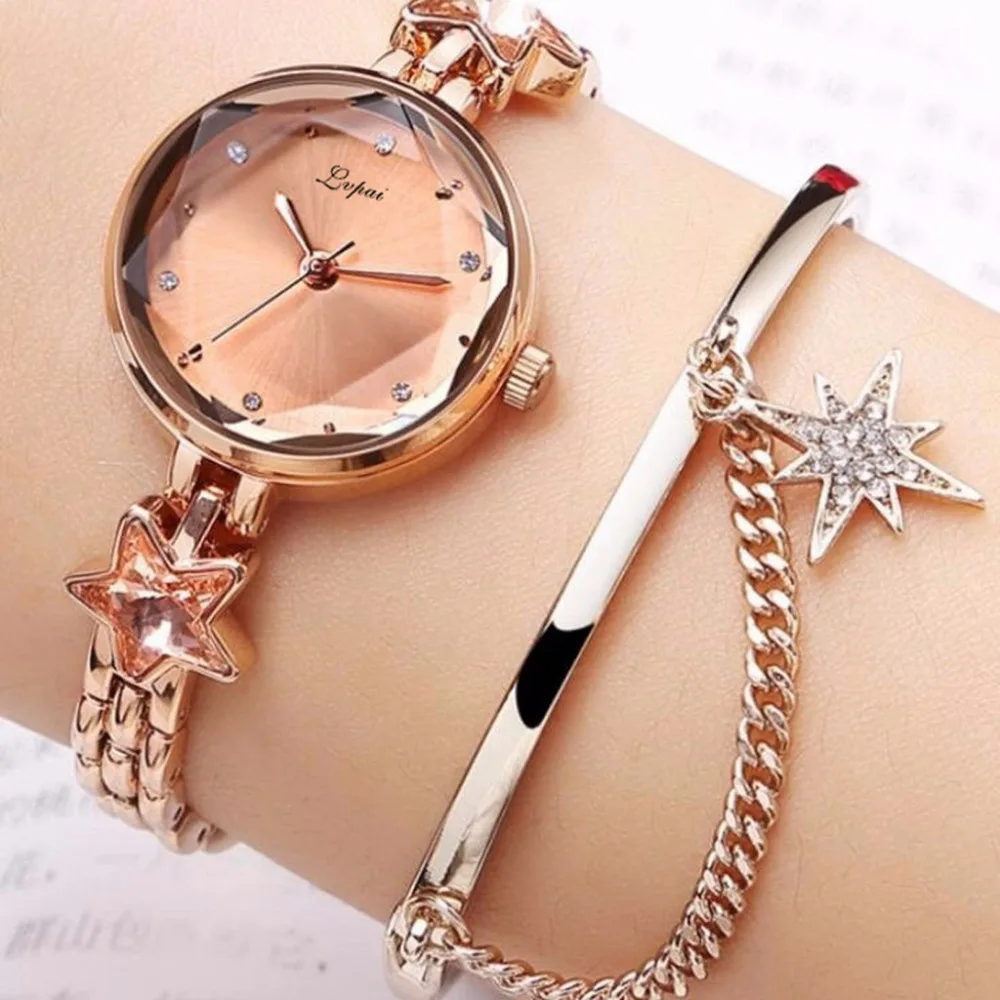 

Ladies Fashion Watch Luxury For Women 2020 Diamond Scale Polygon Mirror Star Noble Gold Strap Lvpai Quartz Bracelet Female Clock