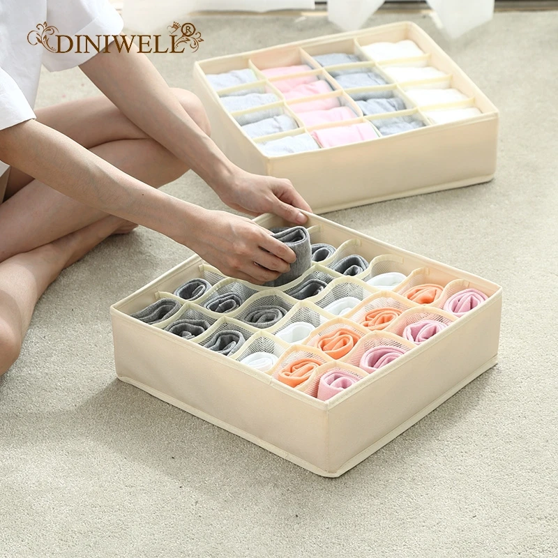 

7/16/24 Cells Socks Bra Underwear Storage Box Organizer For Women Men Wardrobe Storage Boxes Washable Oxford Container Holder