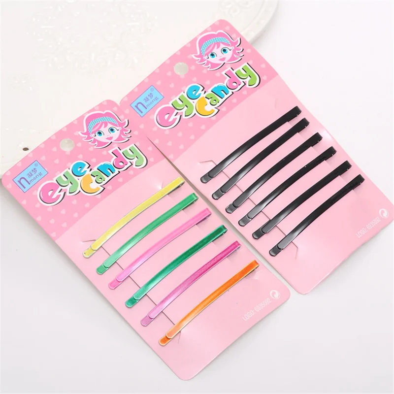 

6Pcs/Lot Korean Fashion Hair Clip Kids Hairpin Metal Hairclip Solid Candy Color Hair Clip Black Barrettes Girls Hair Accessories