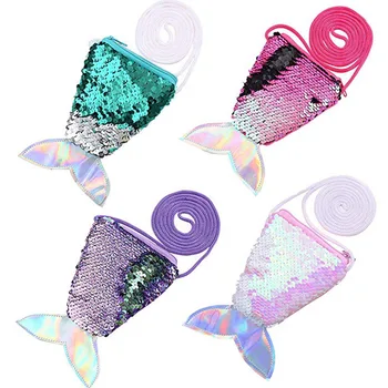 

kid Sequins Mermaid Tail Coin Candy Purse Cards Mini Travel Storage bag Shoulder Bag for Little Girls Gift