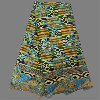 

High class beaded and printed African real embroidery wax cord lace fabric WLF145(6yards/lot)