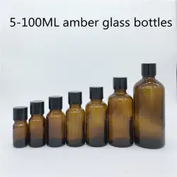 5 мл 10 мл 15 мл 20 мл 30 мл 50 мл 100 мл amber Стекло бутылки, флаконы эфирное масло бутылка с черный колпачок флакона духов 500 шт