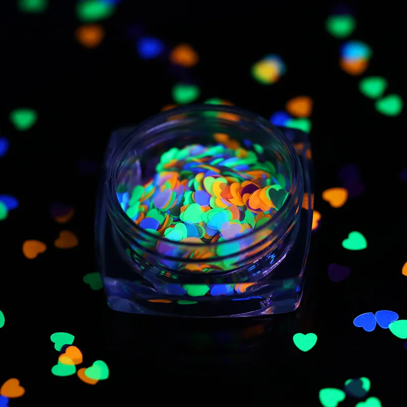 BORN PRETTY Блестки для ногтей зеленый флуоресцентный эффект сердца круглые неоновые