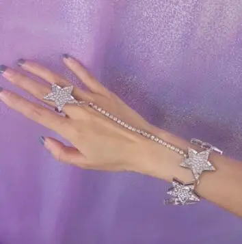 Серебро с камнями, стразами ювелирные изделия Модные серьги в виде пятиугольной звезды браслет