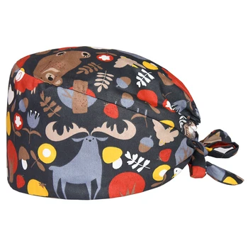 

Elk Surgical Scrub Hat for Women Men Hospital Skull Tieback Cap Scrub Caps Cotton Dentist Veterinary Doctor Working Hats
