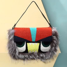Luxry Winter Frauen Messenger Taschen Kaninchenfell Schulter Tasche Monster Kupplung Geldbörsen Handtaschen Partei Umschlag Wolle Bolsos Mujer Tasche