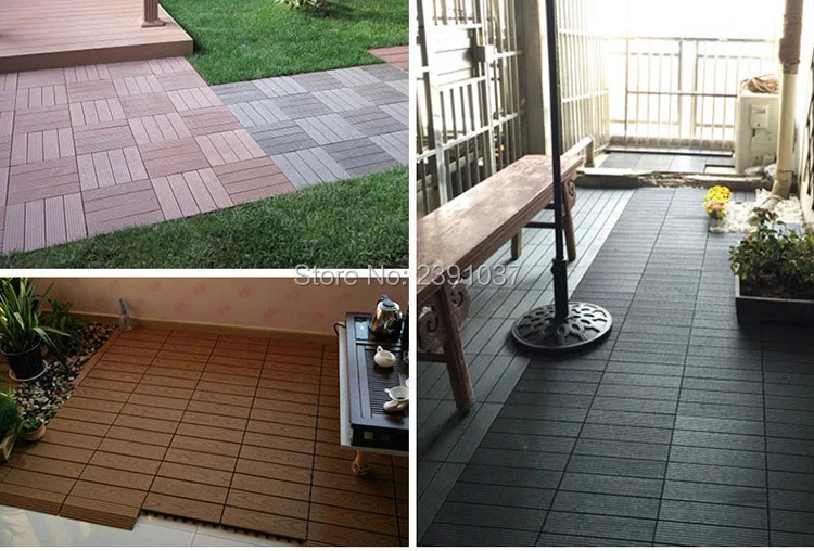 Chinese Mahogany color balcony floor Non-Slip wood plastic composite outdoor floor tiles waterproof Courtyard garden floor