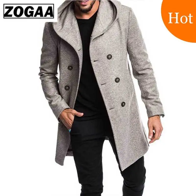 

ZOGAA Fashion Mens Trench Coat Jacket Spring Autumn Mens Overcoats Casual Solid Color Woolen Trench Coat for Men Clothing 2019