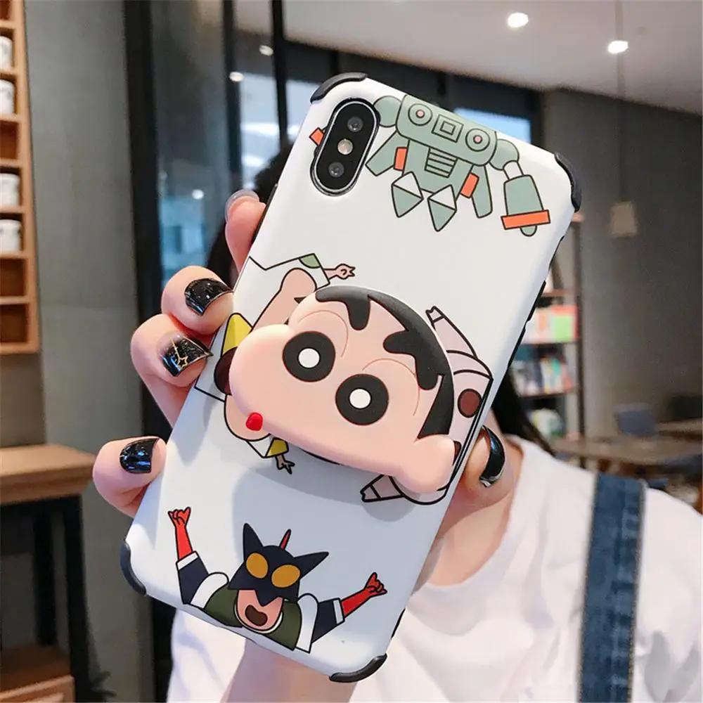 Для iphone 11 Pro Max Забавный мультяшный складной кронштейн Crayon Shinchan модный противоударный чехол для мобильного телефона iphone 6 6s 7 7plus 8 8plus X XR XS максимальный чехол