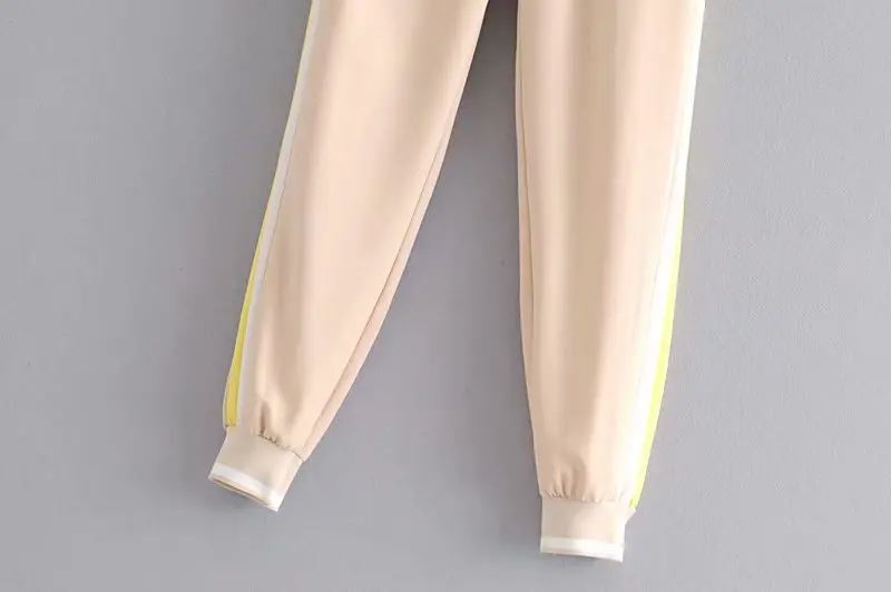 Set Female Vintage Yellow Contrast Color Baseball Bomber Pullover Jacket Women Top and Pencil Jogging Pants Suits Two Piece Sets