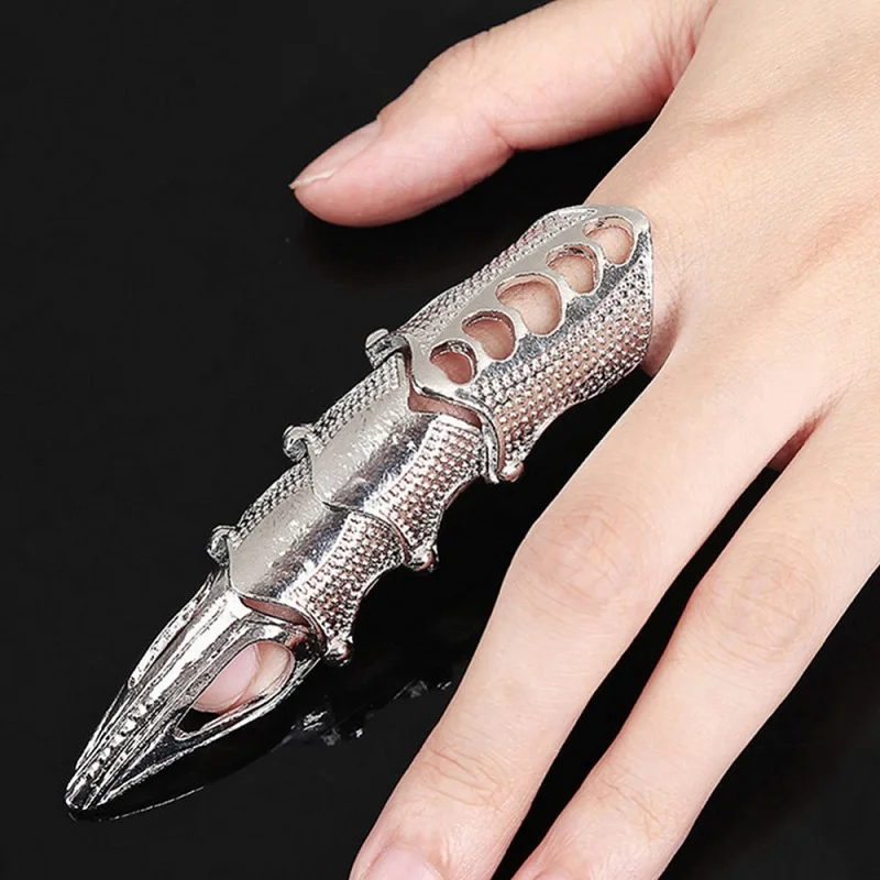 

2018 New Fashion Metal Retro Goth Punk Style Exaggerated Long Joint Nail Tail Ring Resizable For Men And Women Gifts RNN0018
