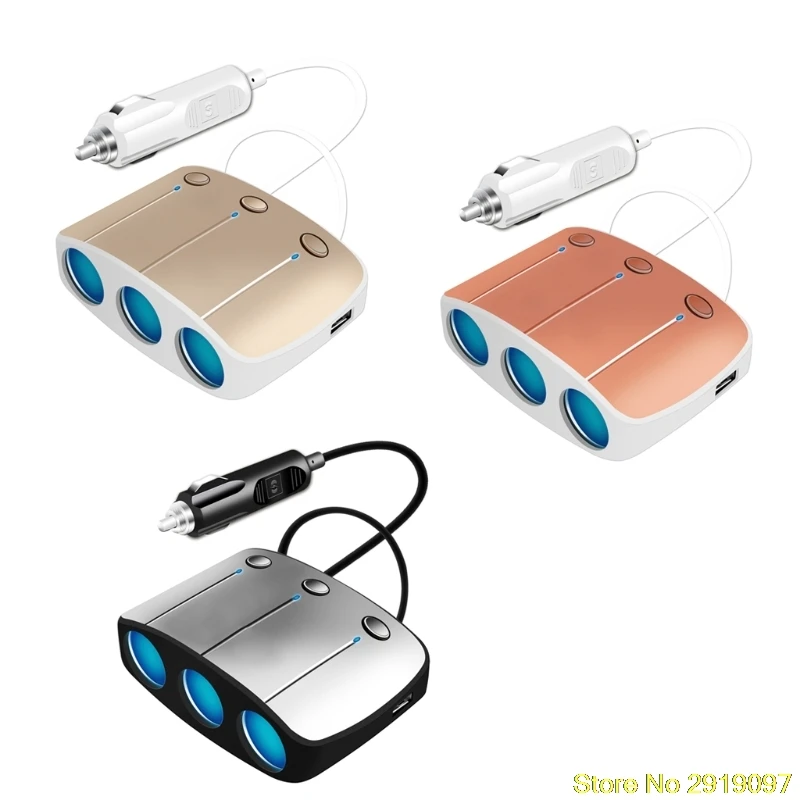 

130W 2 USB 3 Way Grey/Golden/Rose Gold Car Cigarette Lighter Socket Splitter Charger Power Adapter