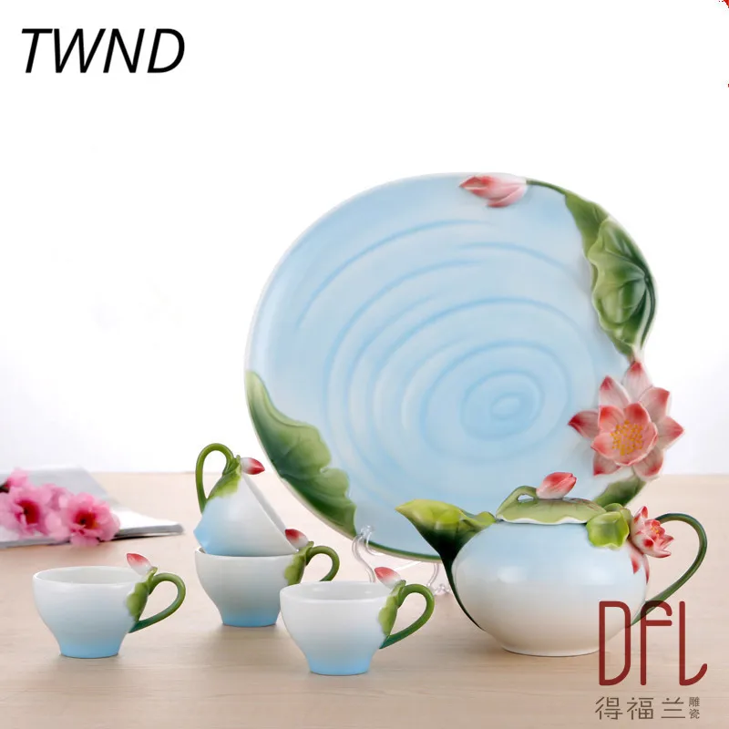 

Bone china lotus teapot cups with tea tray sets kung fu kettle mugs saucer tie guan yin puer tea lover gift drinkware