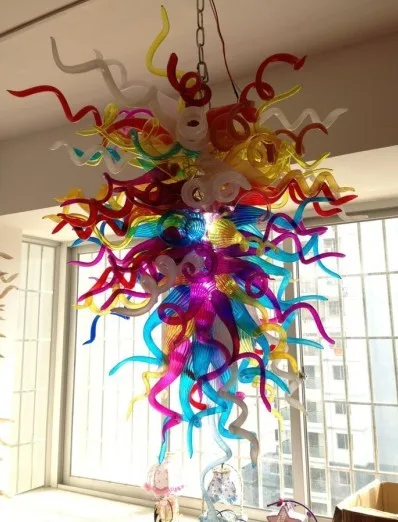 

Hotel Design Multi Color Crystal Pretty Handmade Blown Glass Chain Chandelier