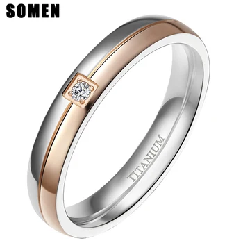 

Somen Ring Women 4mm Titanium Rings Simplicity Cubic Zirconia Wedding Band Engagement Rings Romantic Women Jewelry Bague Femme