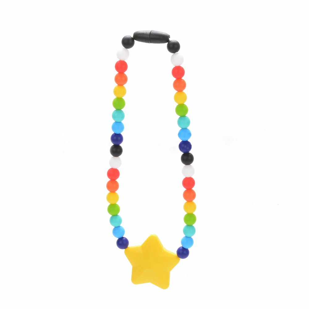 Silicone Teether Star Baby Pacifier Clips Safety Teething Baby Carrier Chain Silicone Beads Toys Not Necklace BPA Free 5