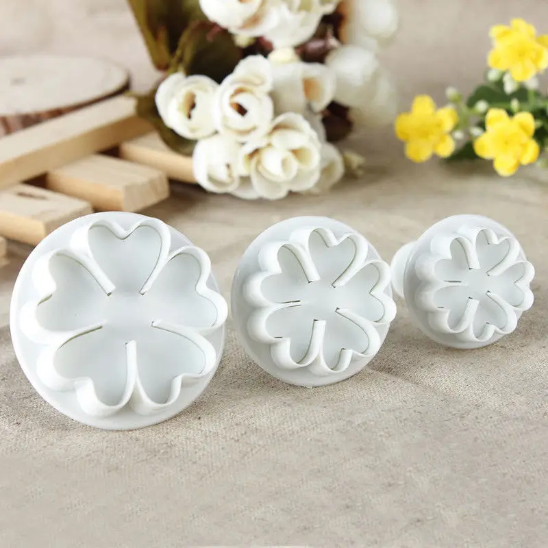 3pcs Heart Cake Cookies Cutter Plunger Fondant Sugarcraft Decorating Mould Tool 