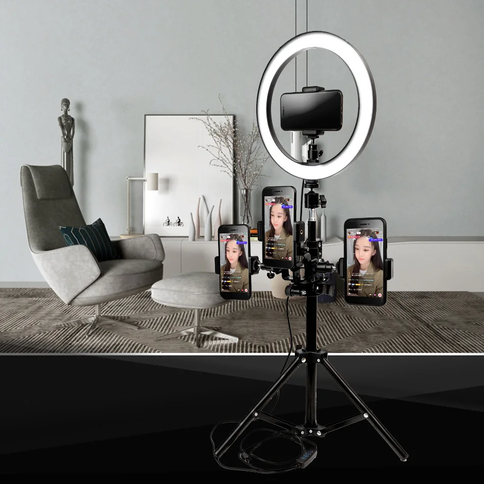 Photography LED Selfie Ring Light 26cm Three-speed Stepless Lighting Dimmable + 1.6m Tripod For Makeup Youtobe Video Live Studio |