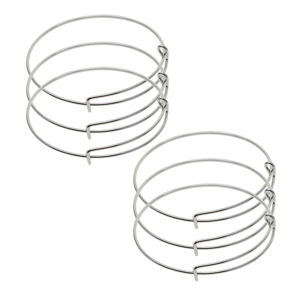 6 Pieces Brass Sliver Plated Adjustable Wire Bracelets Blanks, Expandable Wiring Bangle Bracelet DIY Craft