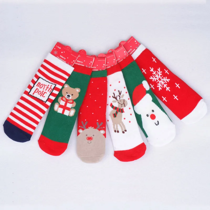 

0-2T Free Size Baby Cotton Socks Christmas Design Baby Girls Socks Cartoon Casual Baby Boy Children's Christmas Socks 6 Style