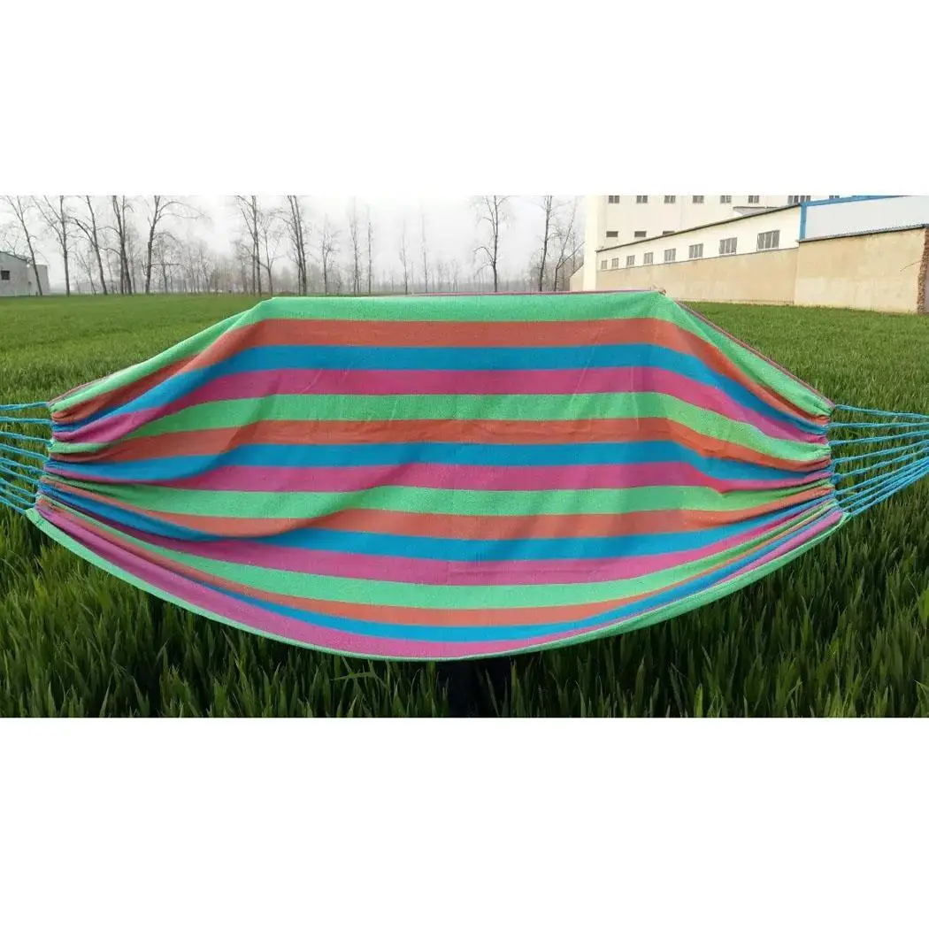 

Double Outdoor Camping Canvas Hammock Travel Swing Striped Garden 150kg Hanging Multicolor Bed