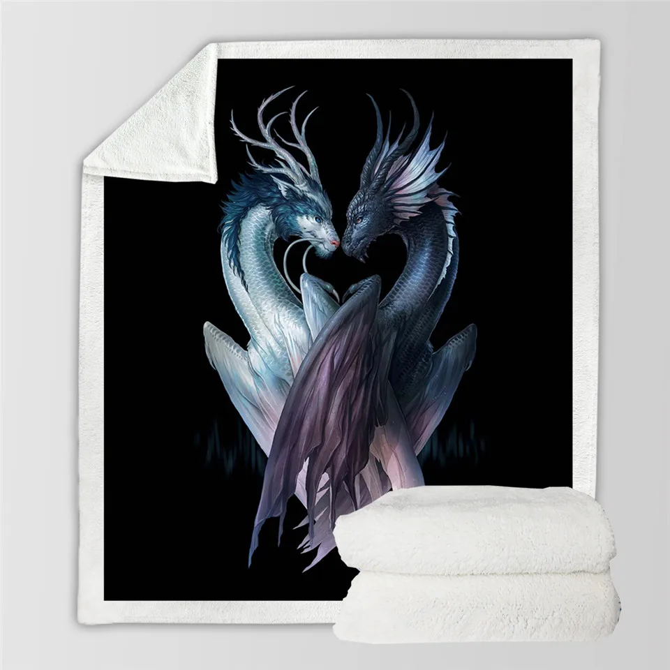 Yin и Yang драконы черный от JoJoesArt бархатное плюшевое одеяло на кровать 3D набивное пледы одеяло животных постельные принадлежности cobertor