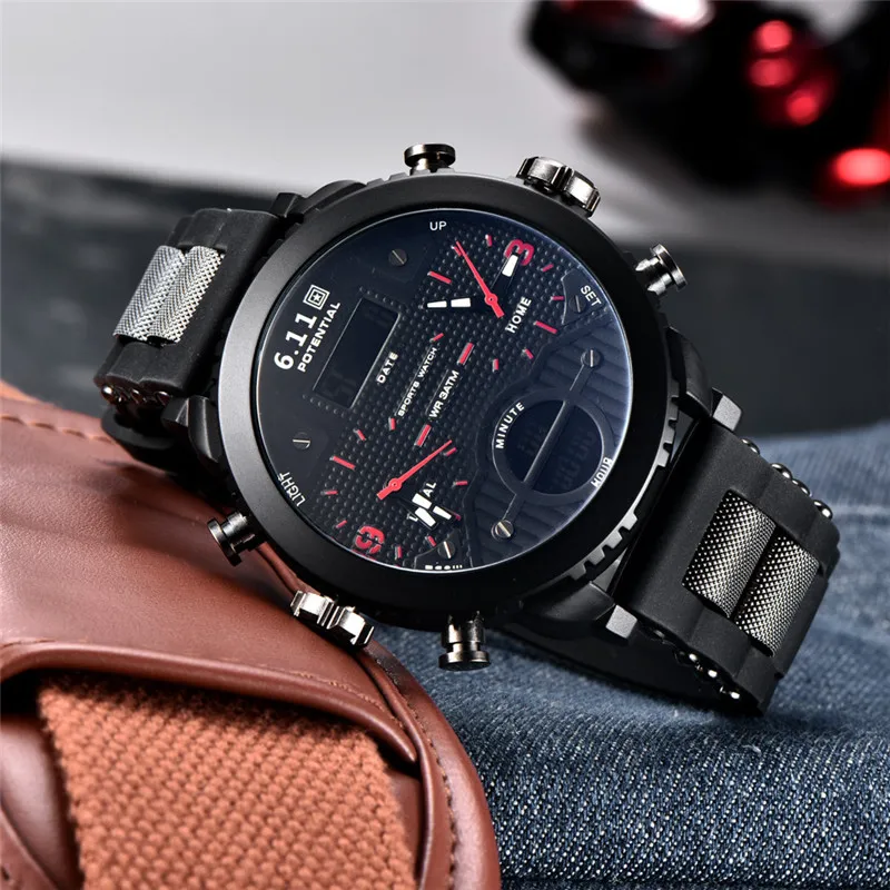 Tanie Dropshipping nowy 6.11Big mężczyzna zegarka sporta mężczyzna podwójny wyświetlacz kwarcowy na rękę wodoodporny zewnątrz wiele stref czasowych zegar