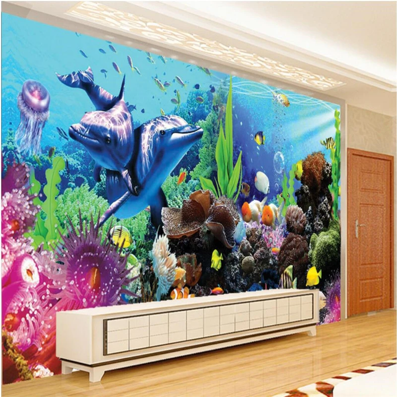 

beibehang Customize any size wallpapers fresco photos Underwater World Aquarium 3D stereo tropical fish TV backdrop wallpaper